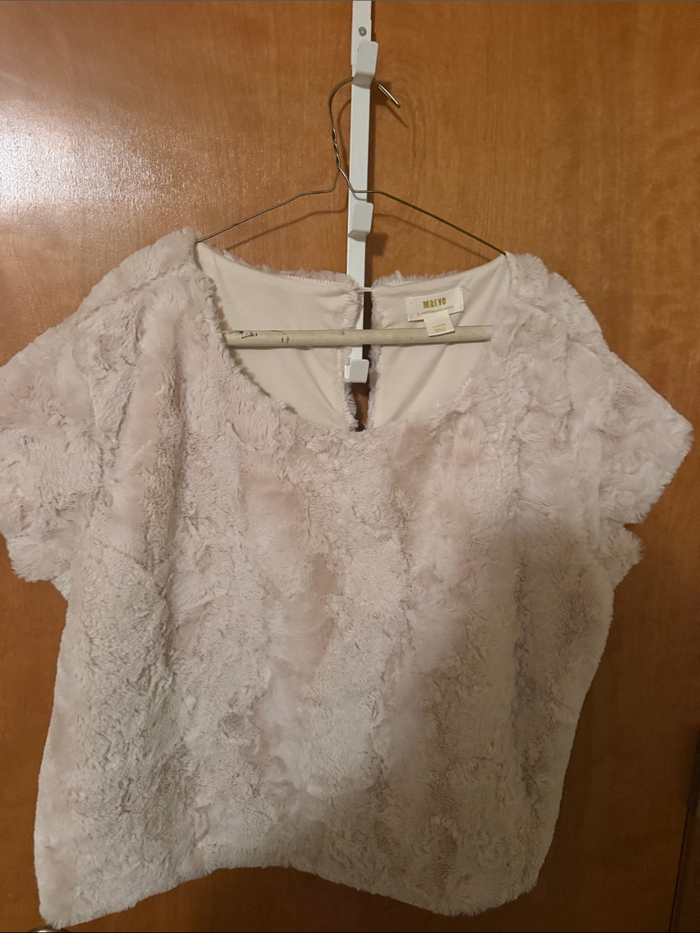 Anthropologie Plush Cream Short-Sleeve Faux Fur Top
